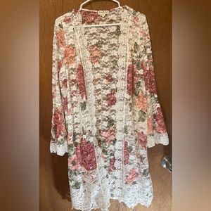Jolie & Joy Floral Crochet Boho Vintage Feel Lace Cardigan